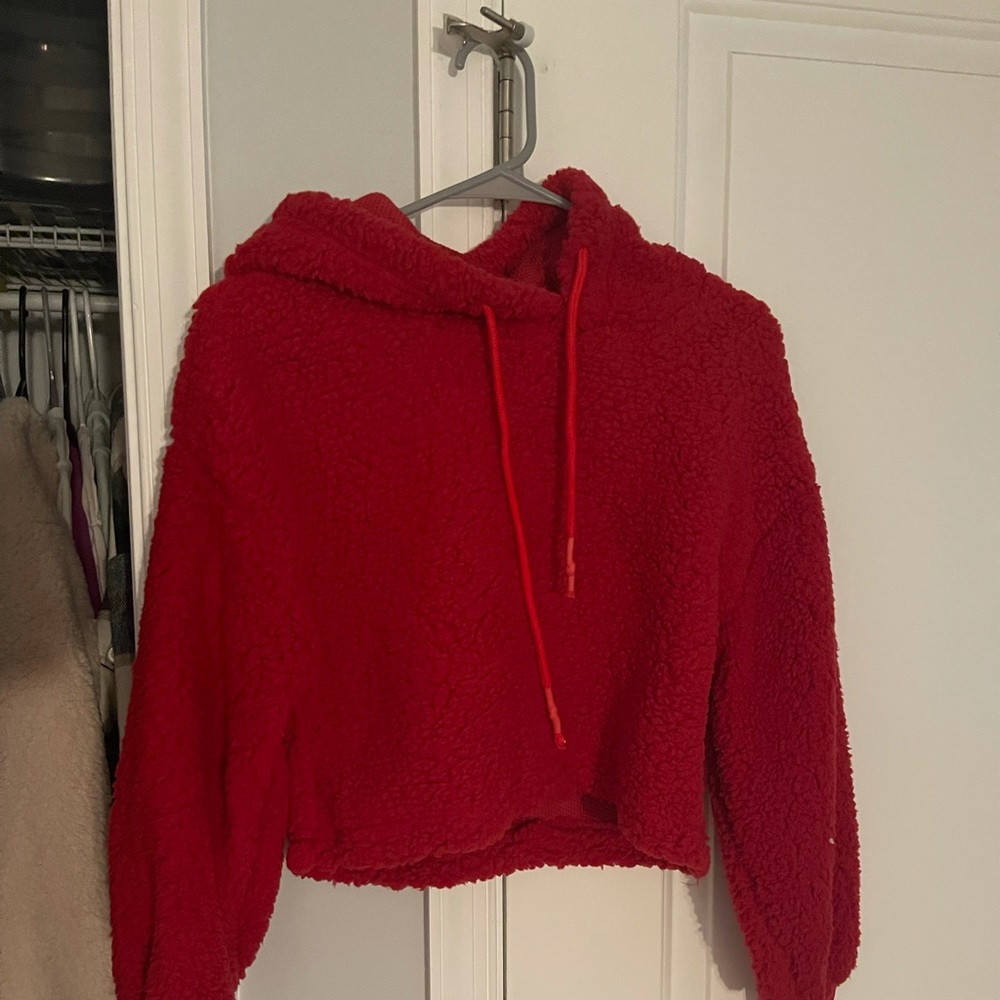 red Sherpa crop jacket
